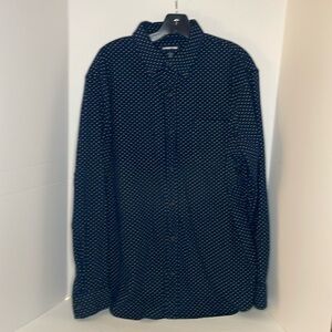 Lands’ End navy blue polka dot long sleeve button down traditional fit men’s L